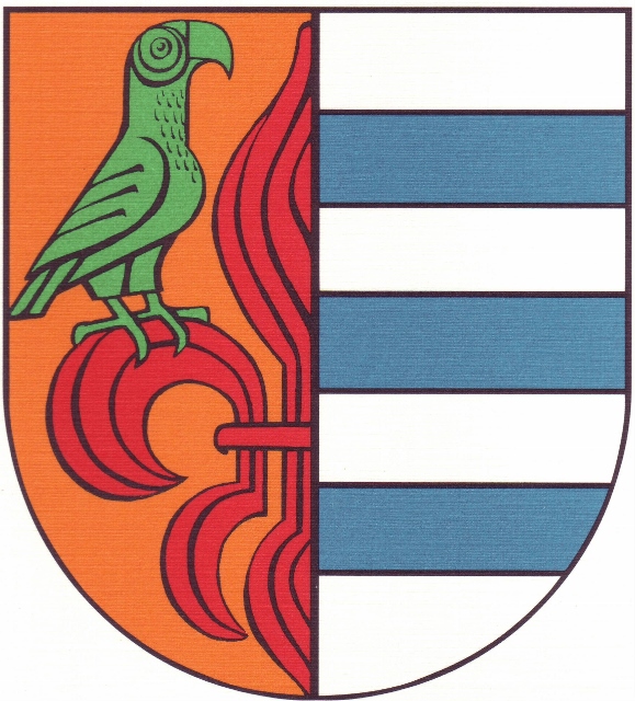 Wappen Niederkrchten Papagei bunt scharf 579x640